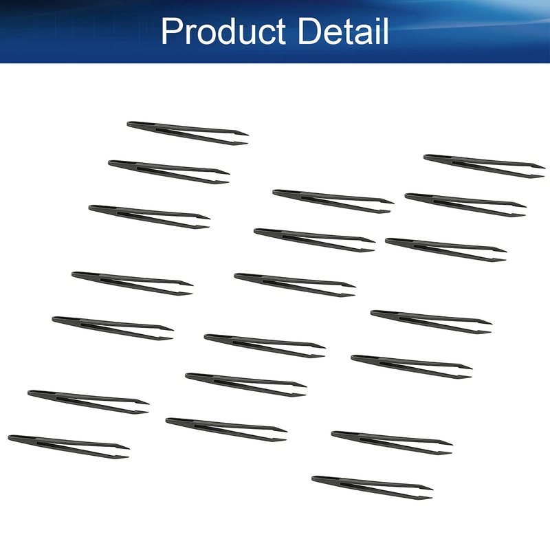 Auniwaig 20pcs Precision Plastic Tweezers, Slant Point Tip Anti-Static Tweezers for Jewelry Craft DIY Beauty Electronics Repair Tool, (4.7 Inch, Black02)