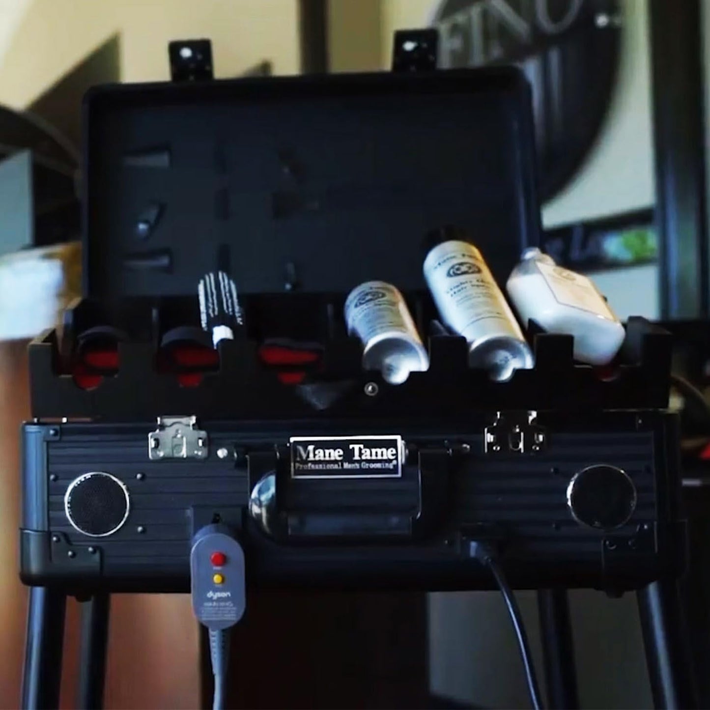 MANE TAME Barber Case - VIP Mobile Barber Station- Gold - Includes Speakers, TSA Locks, Removeable/Adjustable Legs.