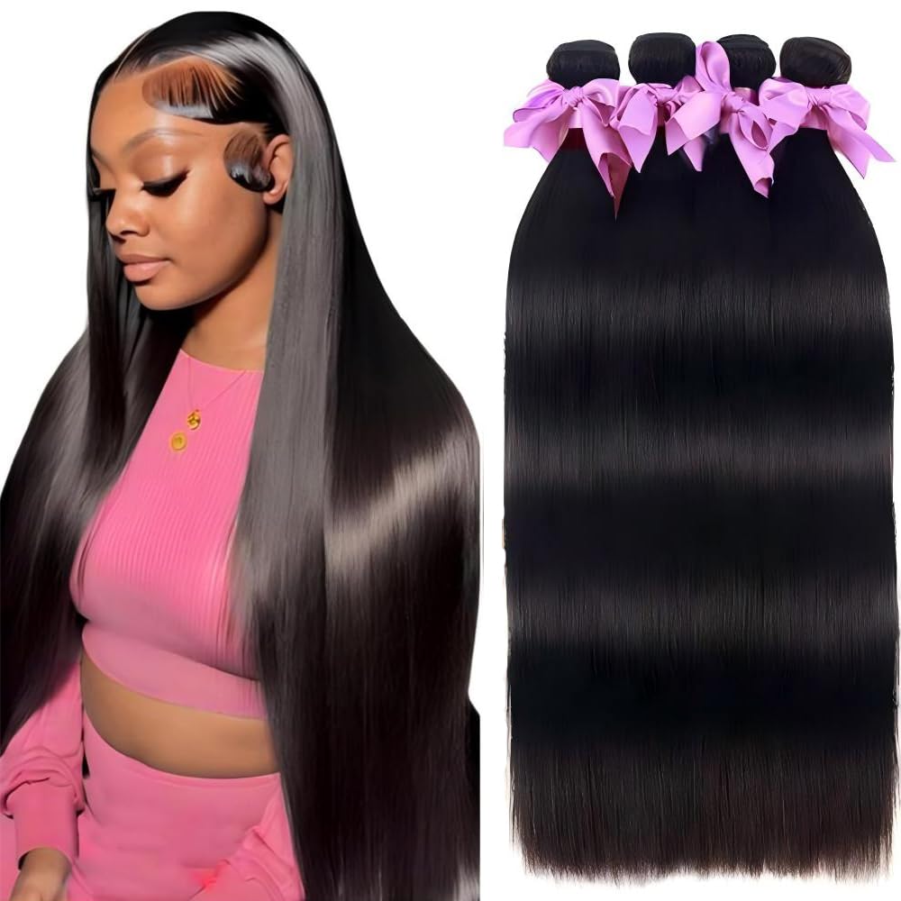 Human Hair Bundles - Straight 14-20 Inch Extensions | No Tangle, No Shedding, Double Weft, Natural Color