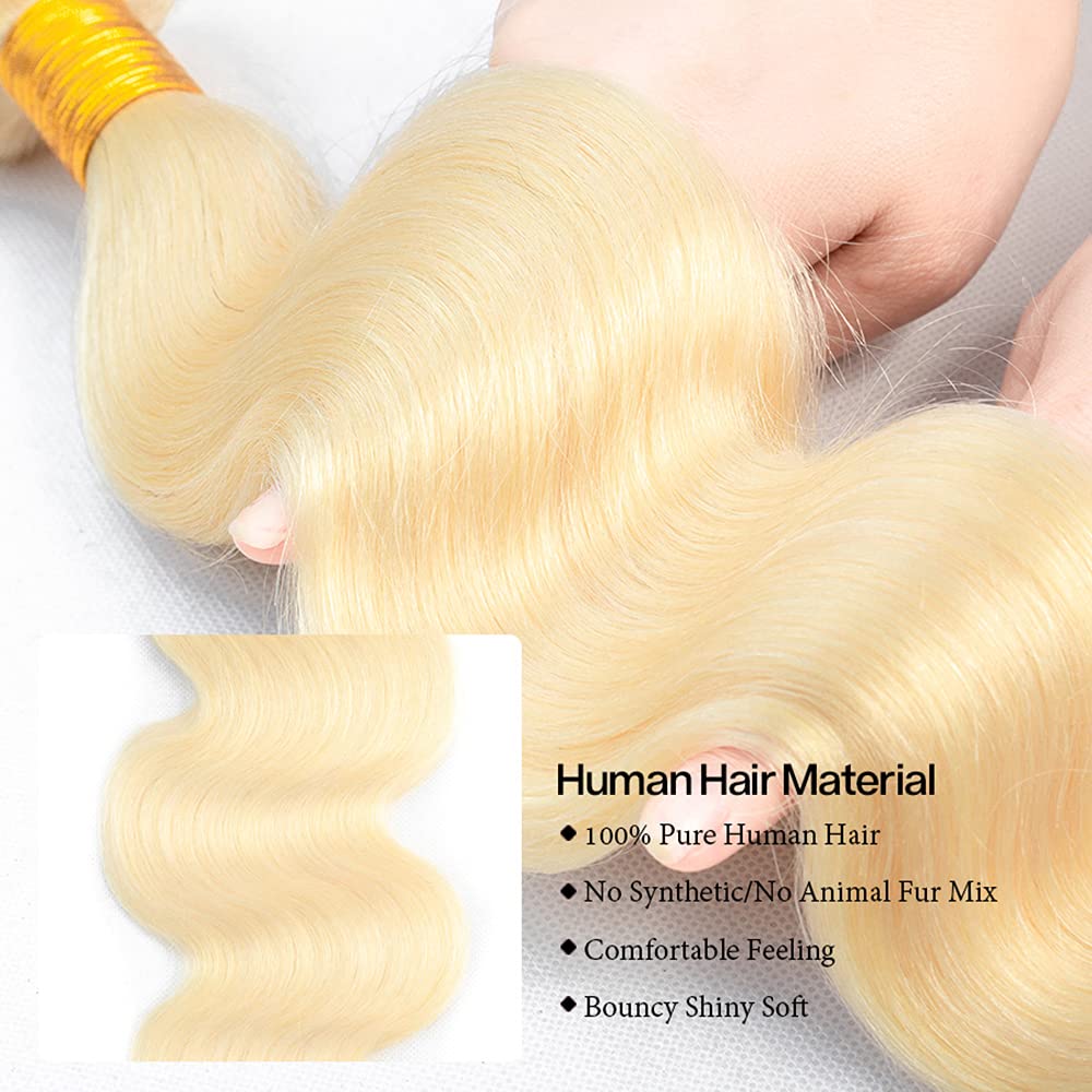 Blonde Bundles Human Hair 613 Body Wave Bundles 14 16 18 inch 150g Double Weft Soft Real 613 Blonde 3 Bundle Human Hair Extensions