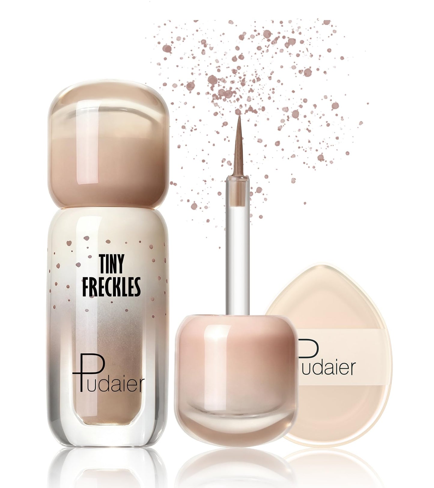 Pudaier Freckle Pen - Waterproof Faux Freckle Stamp Pen With a Silicone Puff, Liquid Freckle Natural-Looking Freckle Makeup, Long-Lasting Magic Fake Freckles Marker for Sunkissed Makeup, 01 Almond