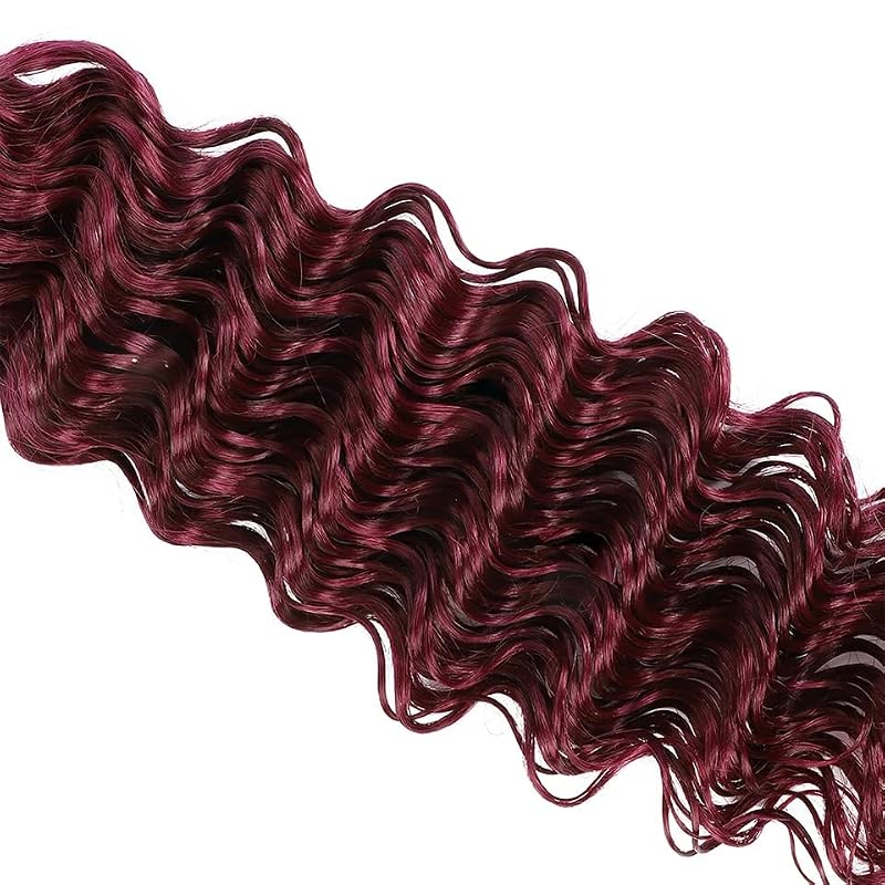 Burgundy Deep Wave Human Hair Bundles - 14, 16, 18 Inch Remy