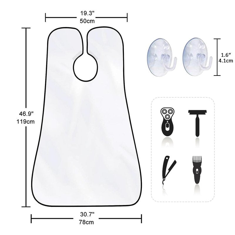 Beard Bib Apron for Men, Father's Day Gift Beard Trimming Catcher Bib for Shaving & Hair Clippings, Waterproof Non-Stick Hair Catcher Grooming Cloth with 2 Suction Cups(White)