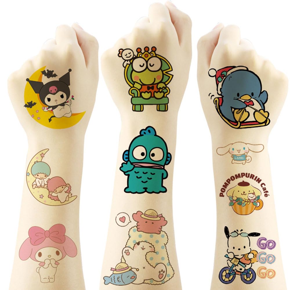 Kawaii Kuromi Temporary Tattoos - 20 Sheets of Cute Sanrio Designs for Kids | Birthday Party Favors & Rewards