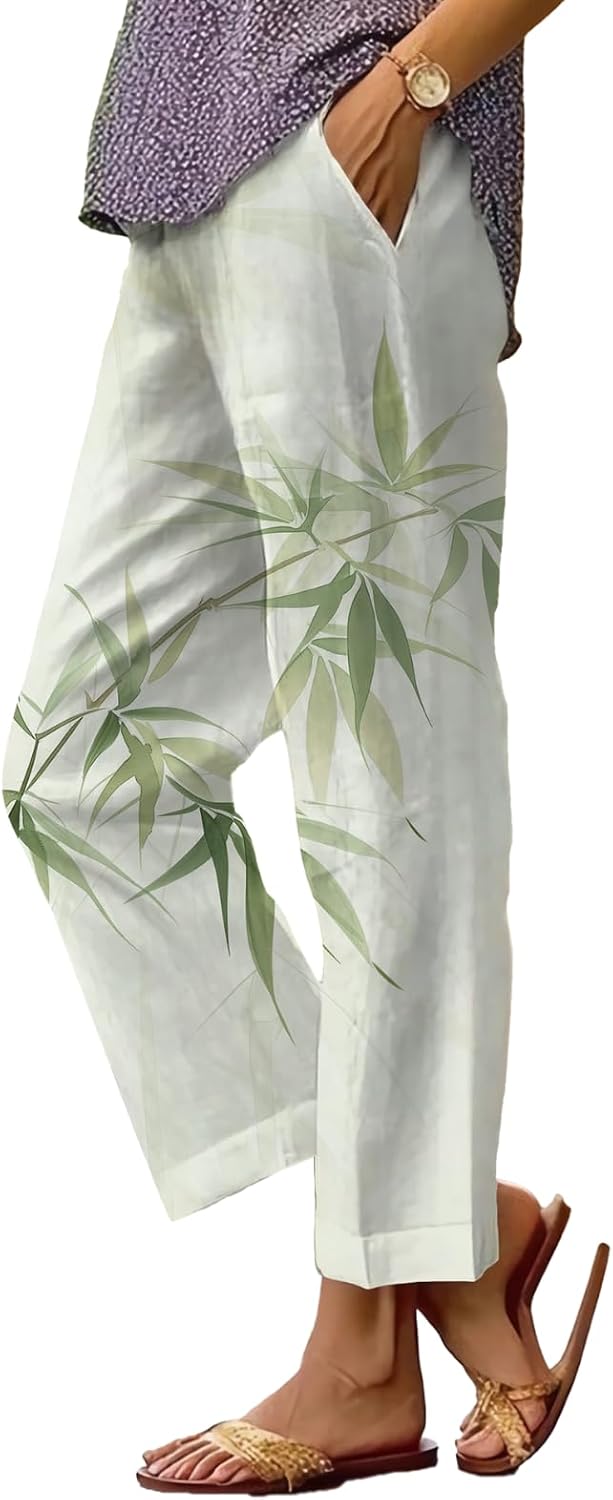 Women's Boho Floral Wide Leg Capris - Elastic Waist, Loose Fit Beach Pants | Casual Summer Trousers