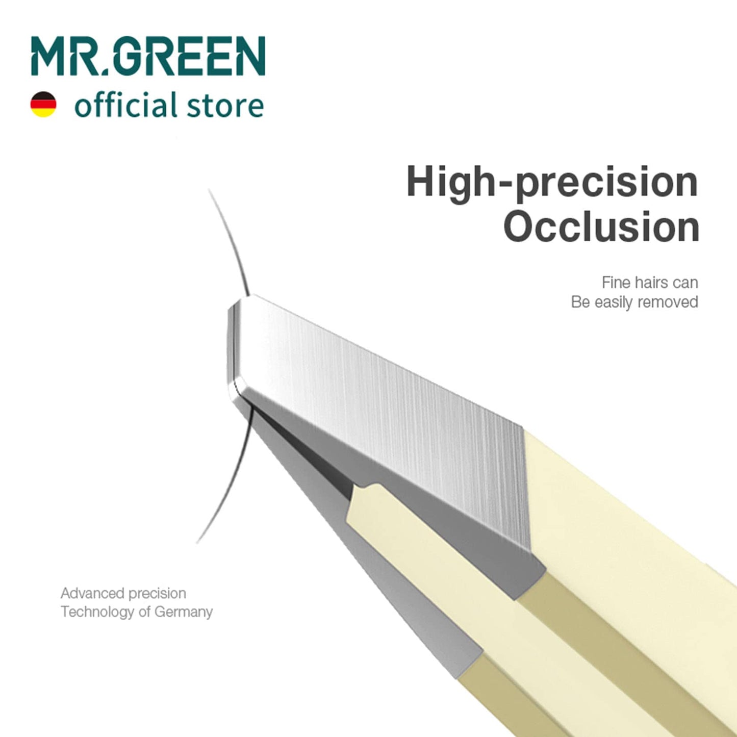MR.GREEN Curve Handle Eyebrows Tweezers Professional Fine Hairs Removal Puller Makeup Tools Stainless Steel Beauty Clips Removal (Light Yellow)