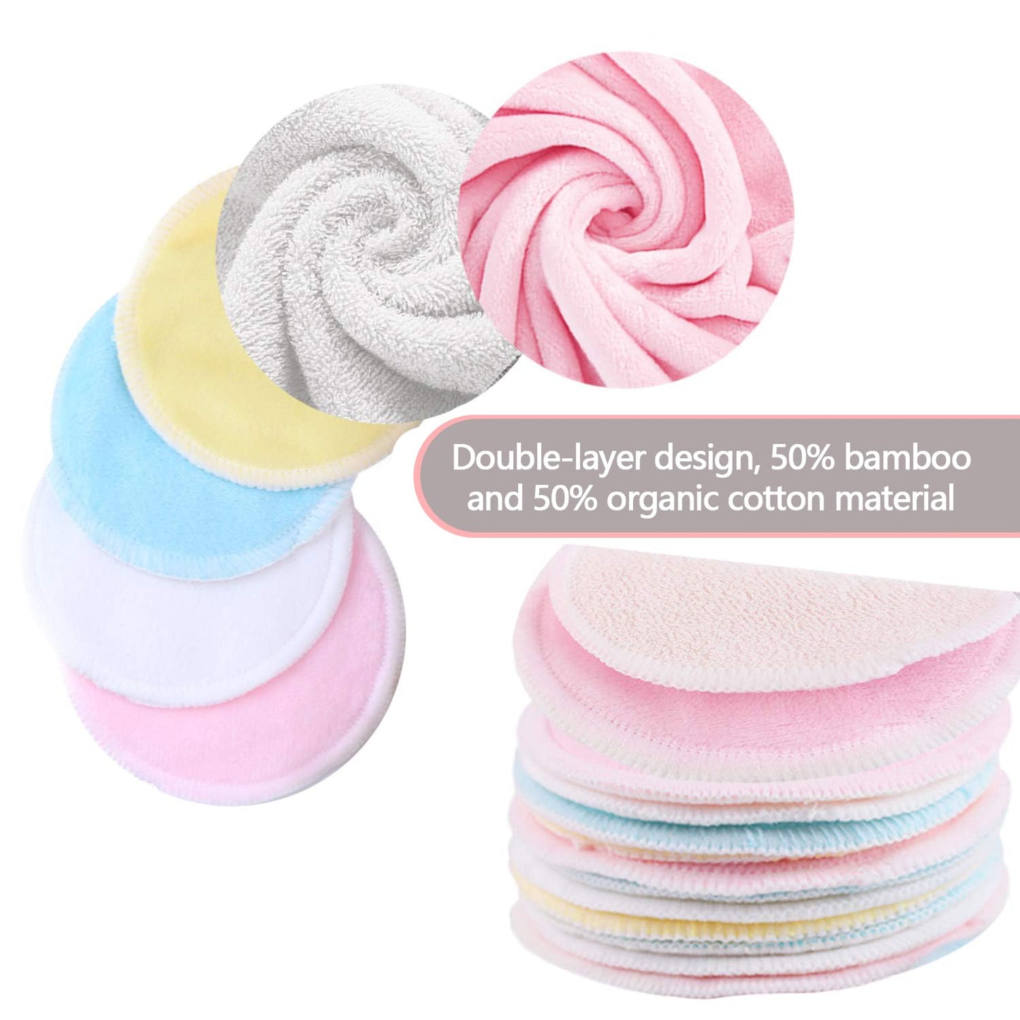 Reusable Makeup Remover Pads - Eco-Friendly Bamboo Cotton Rounds | 16 Pack with 2 Laundry Bags for All Skin Types