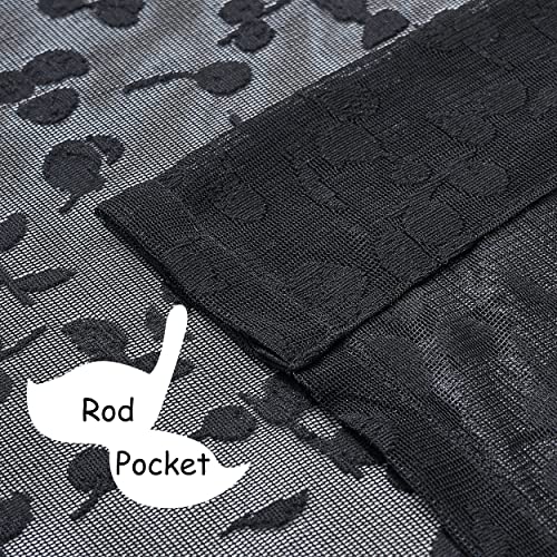 Jubilantex Black Lace Sheer Curtains with Leaf Buds Pattern - 52" W x 63" L, Light Filtering, 2 Panels