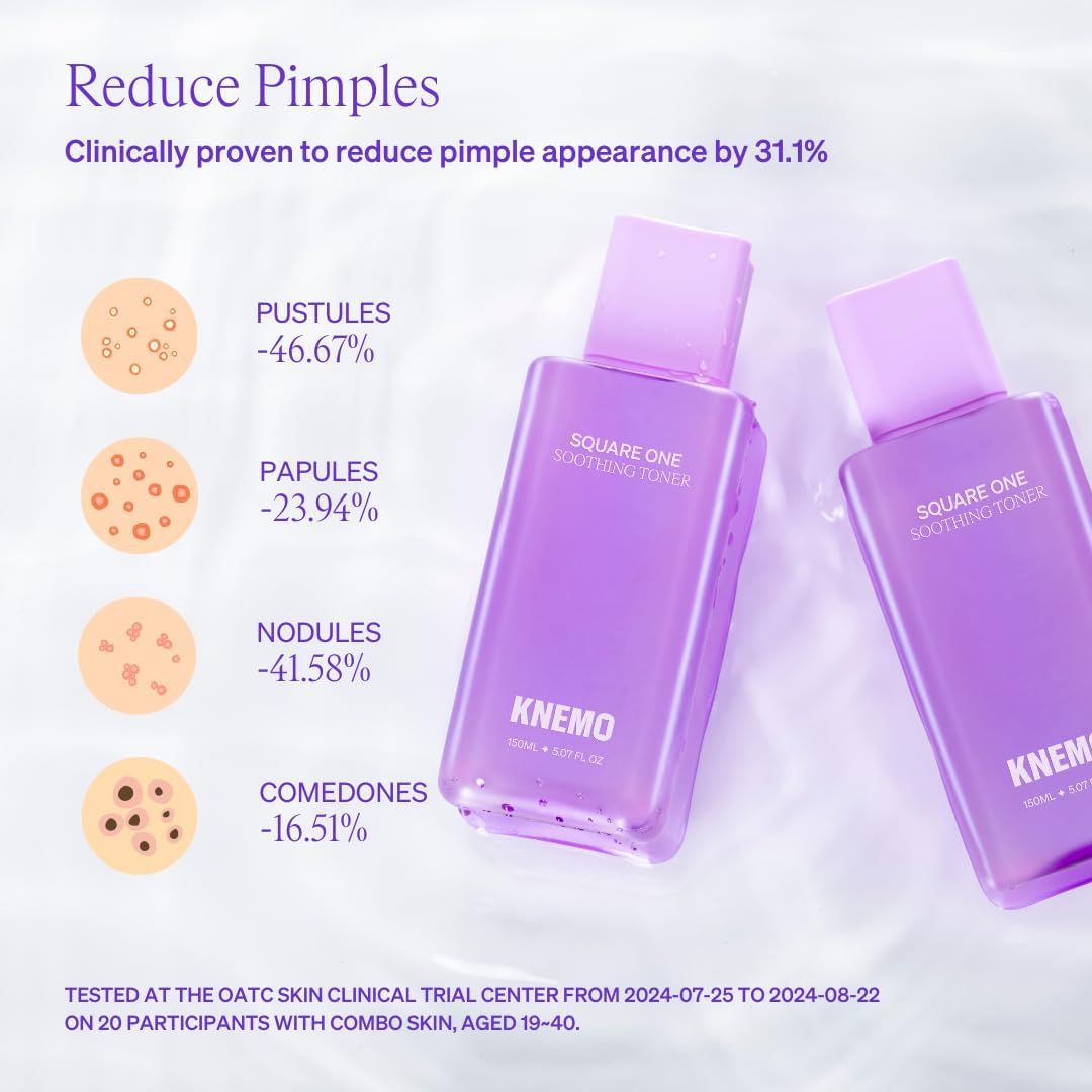 KNEMO Square One Soothing Toner for Sensitive Skin with Calming CICA, Tea Tree, Anti-Sebum, Antioxidants, AHA, PHA, Niacinamide, Vegan, Cooling, Fragrance-Free | 5.07 fl oz ✦ 150ml