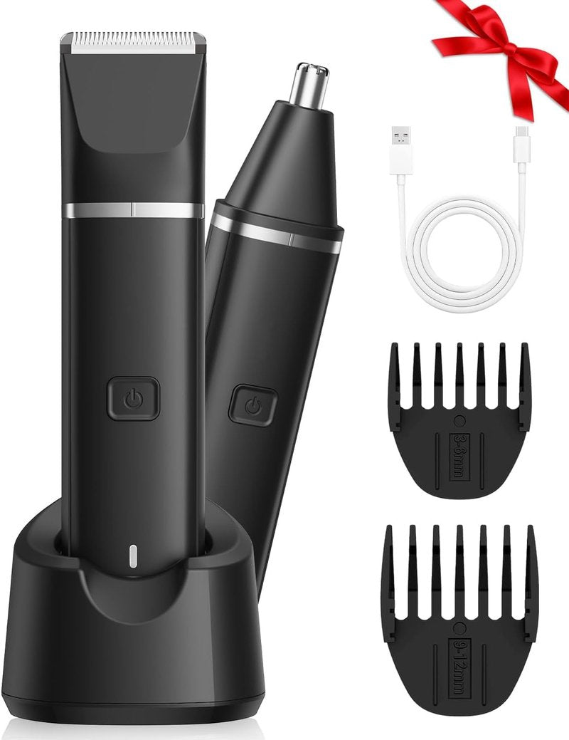 VG VOGCREST Electric Bikini Trimmer for Men: 2 in1 Body Facial Hair Remover - Painless Pubic Hair Shaver (Black)