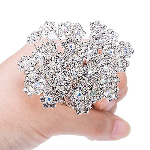 40 Pack Crystal Flower Hair Pins for Bridal & Women - Elegant Hair Accessories