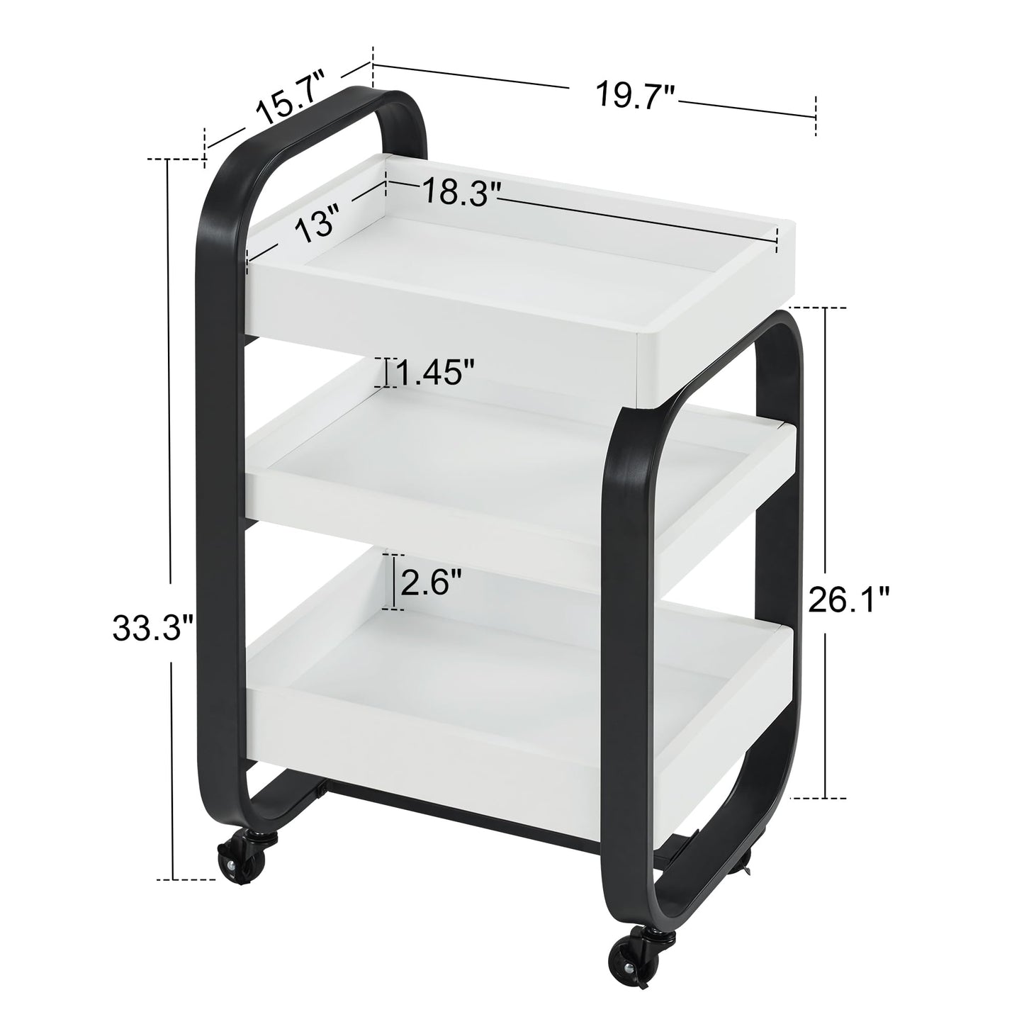 BarberPub Salon Storage Trolley with Shelves, Beauty SPA Rolling Cart with Lockable Wheels, 3-Tier Stylist Tool Organizer, Barber Mobile Station Equipment 2085 (Black)