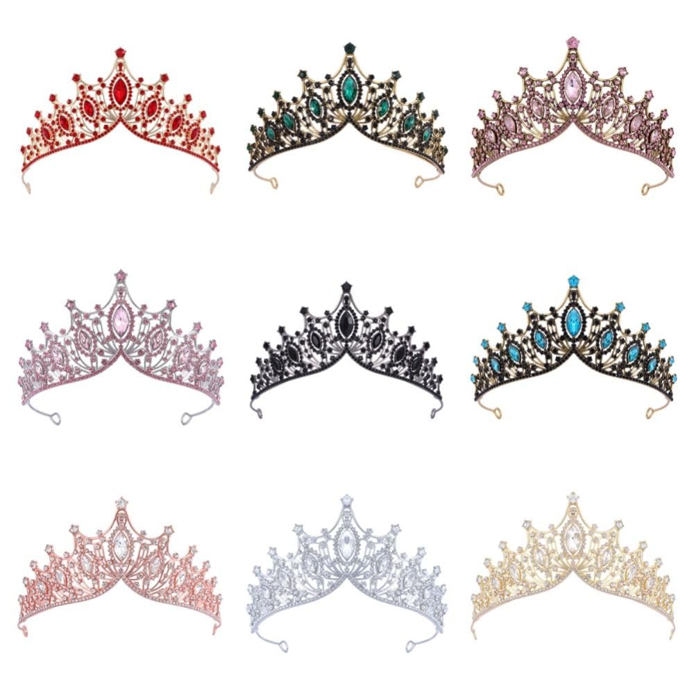 Rhinestone Crown Hair Ornaments Elegant Headwear Princess Tiara Temperament Gold Baroque Crown Women(purple)