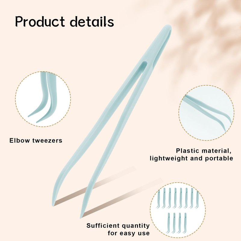 JJUNW 12pc Plastic Tweezers, 4.5 Inch Bent Tweezers for Kids DIY Jewelry Making, Crafts, Baking Decoration, Reptile Feeding, Blue
