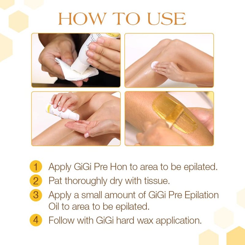 GiGi Pre Wax Epilation Oil for Hair Removal - Soothing Soybean & Grape Seed Oils, Pre-Waxing Skin Prep, 4 fl oz