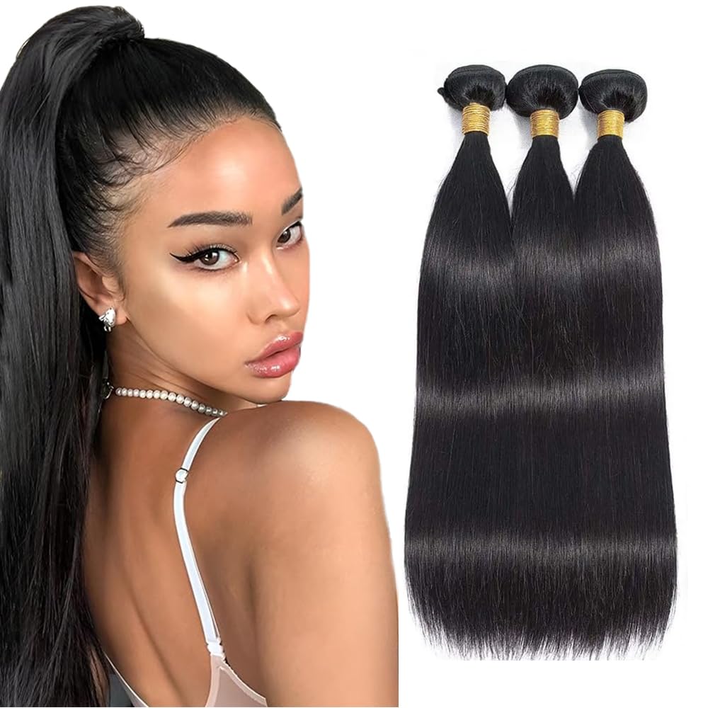 Straight Bundles Human Hair 16 18 20 Inch 3 Bundles Unprocessed Virgin Hair Extensions 8A Double Weft Human Hair Weave Natural Color 100g/Bundle