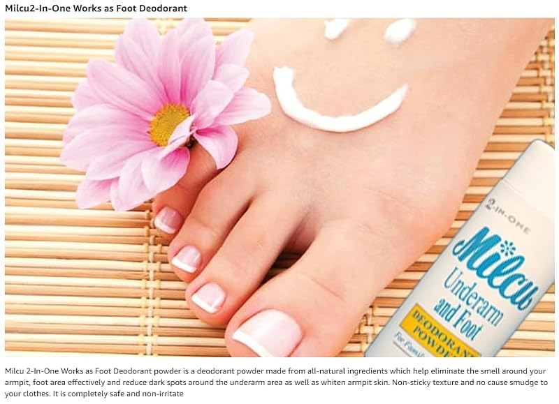 Milcu Alcohol-Free Deodorant Powder for Underarms & Feet - 80g