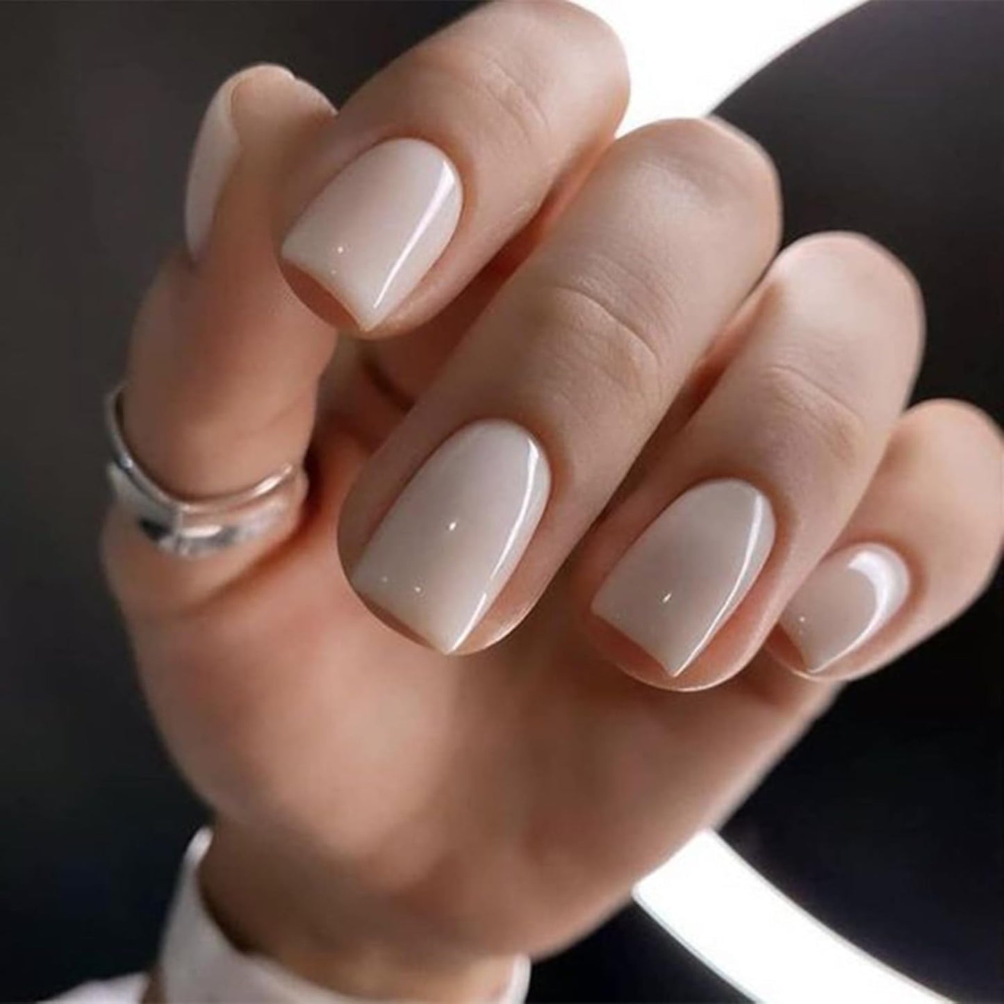 Press On Nails - White Short Square Fake Nails Kit | Reusable 32 Pcs with Glue & Mini File, Perfect Gift for Women & Girls