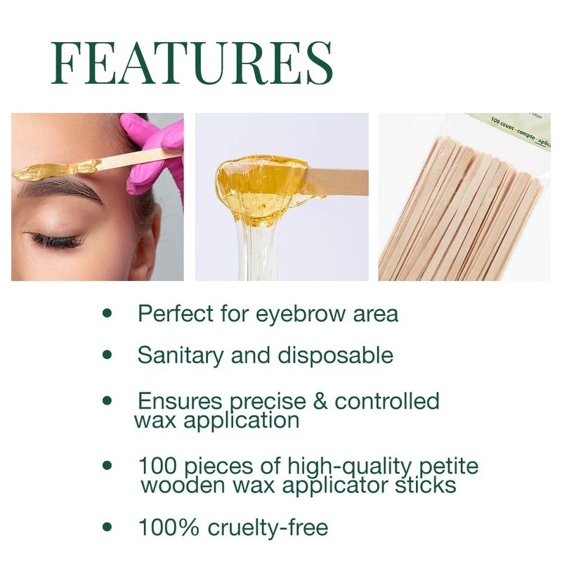 Clean + Easy Petite Wooden Applicator Waxing Sticks – Small Wax Sticks for Hair Removal Waxing, 100 Count