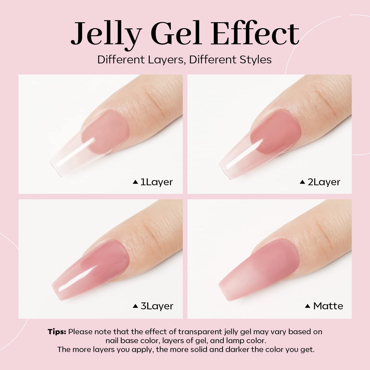modelones Pink Gel Nail Polish Jelly Nude Pink Gel Polish French Tip Base Colors Translucent Soak Off U V Soap Nails for Nail Art Manicure at Home 15ML