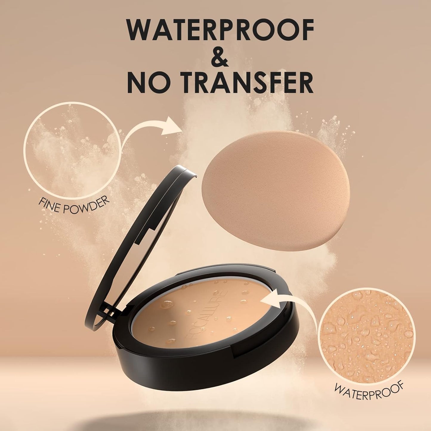 FOCALLURE Flawless Pressed Powder - Control Shine & Smooth Complexion | Long-Lasting Matte Finish, Nude Compact