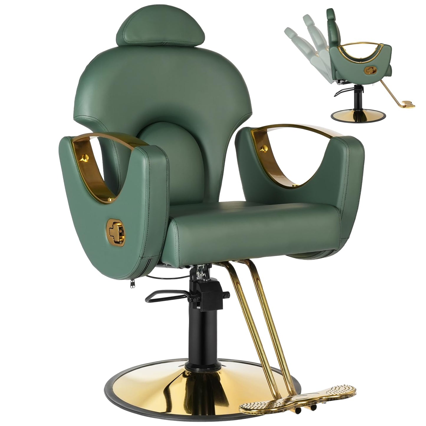 Tythical Salon Chair for Hair Stylist, Barber Salon Chair Reclining Hairdresser Chair with Hydraulic Pump 360 Swivel Styling Braiding Chair for Home Barbershop Tattoo Shampoo Spa, Green Glod