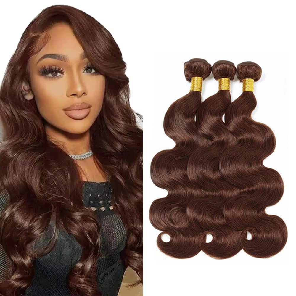 WuvuSnm Brown Bundles Human Hair #4 Body Wave Bundles 30 32 34 inch Color 4 Human Hair Bundle Brown Body Wave Bundle