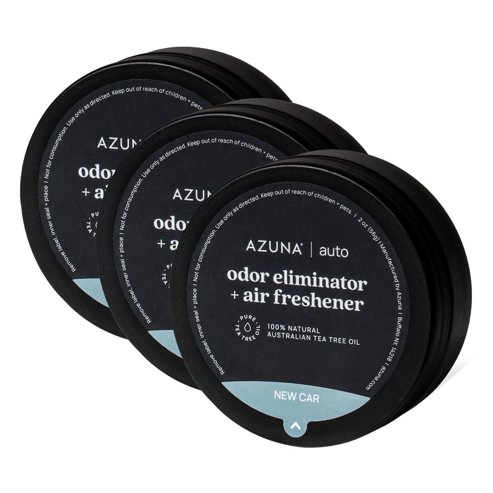 Azuna Car Air Freshener & Auto Odor Eliminator Pods Trio | New Car Scent | Plant Powered by 100% Australian Tea Tree Oil | Long Lasting and No harsh chemicals | Made in USA | 3 Pack of 2oz Pods