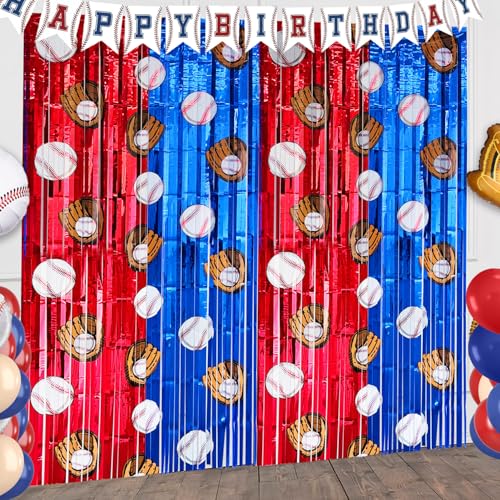 Baseball Foil Fringe Curtains - 2 Pack, 3.2x6.6ft Party Backdrop