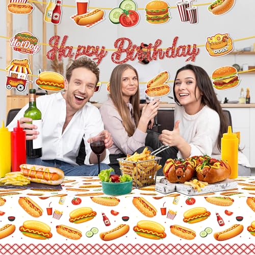 3-Pack Disposable Hot Dog Table Covers - Colorful Carnival Design, 87x51 Inches