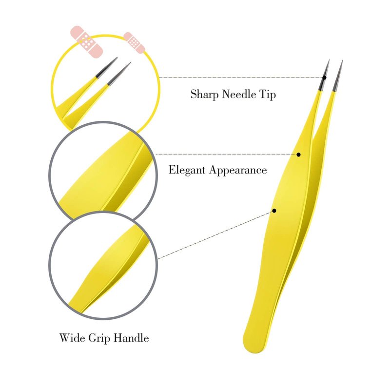 Honoson 6 Pieces Tweezers for Ingrown Hair Remover Pointed Blackhead Remover Point Tip Tweezers Stainless Steel for Nose Facial Hair Eyebrow and Shards(Yellow)