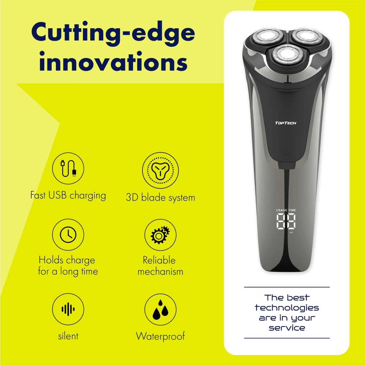Electric Shaver for Men - Waterproof Rotary Razor with USB-C Rechargeable Battery | 60 Min Runtime & Pop-Up Trimmer