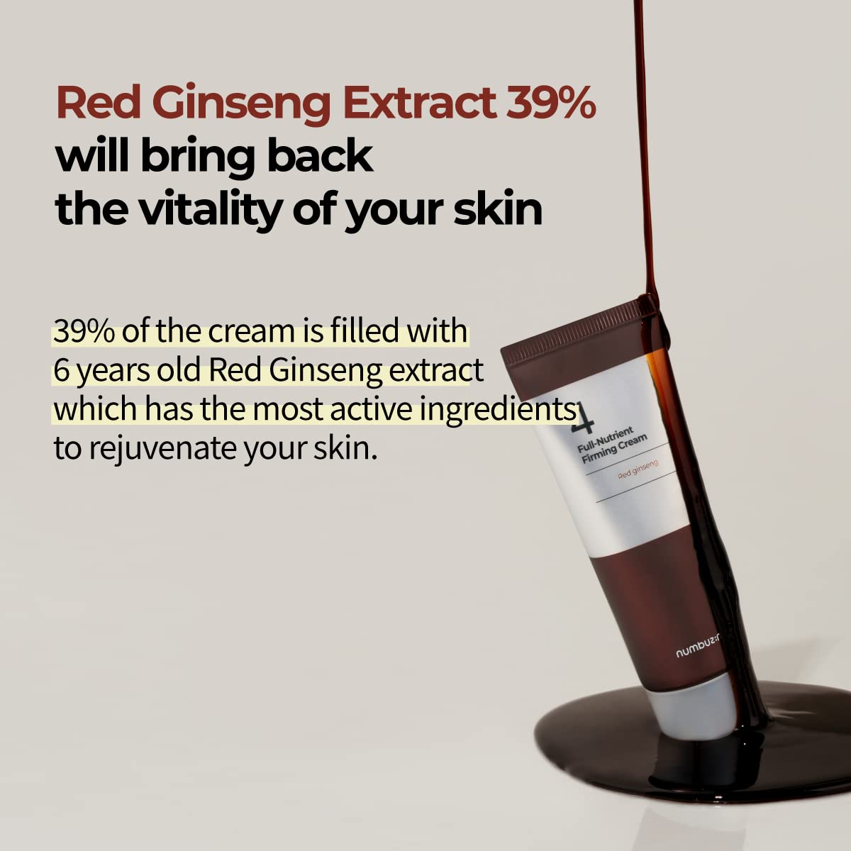 Numbuzin No.4 Cream - Full-Nutrient Firming Cream for Skin Elasticity & Anti-Aging | Red Ginseng & Niacinamide | 2.02 fl. oz.