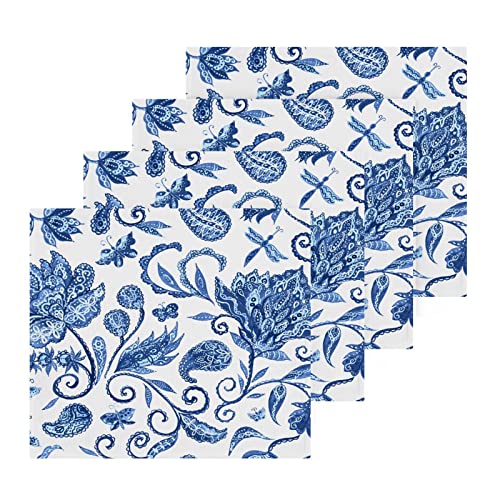 WELLDAY Floral Cotton Washcloths, 12x12 Inch Soft Face Towels, 4-Pack