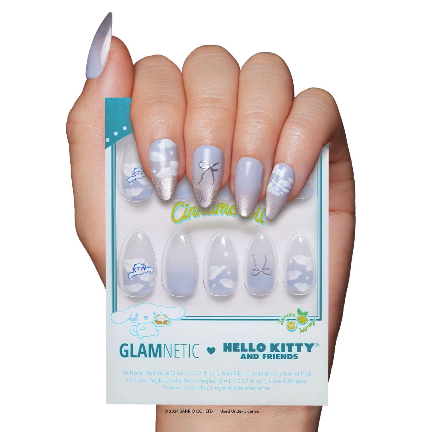 Glamnetic Press On Nails - My Melody™ Short Almond Gold Foil 3D Graphic | 30 Nail Kit with Glue - 15 Sizes Available