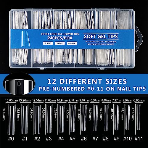 240pcs Extra Long Clear Half Cover Nail Tips for DIY Manicure