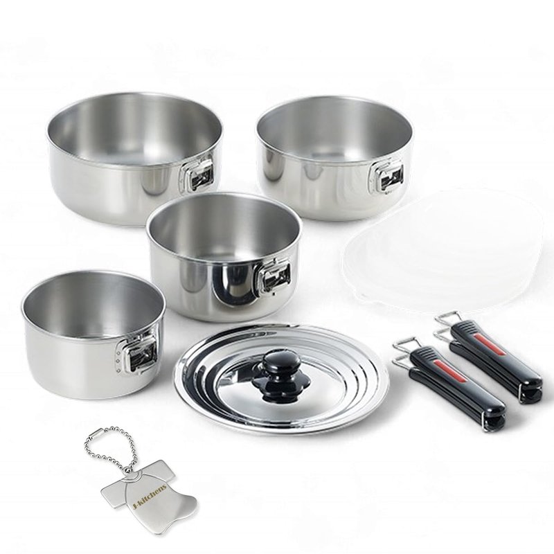 J-kitchens Dining Table Interior One-Handle Pot Handle, Removable, 4-Piece Set, 5.5 inches (14 cm), 6.3 inches (16 cm), 7.1 inches (18 cm), 7.9 inches (20 cm), IH Compatible, Made in Japan, Original