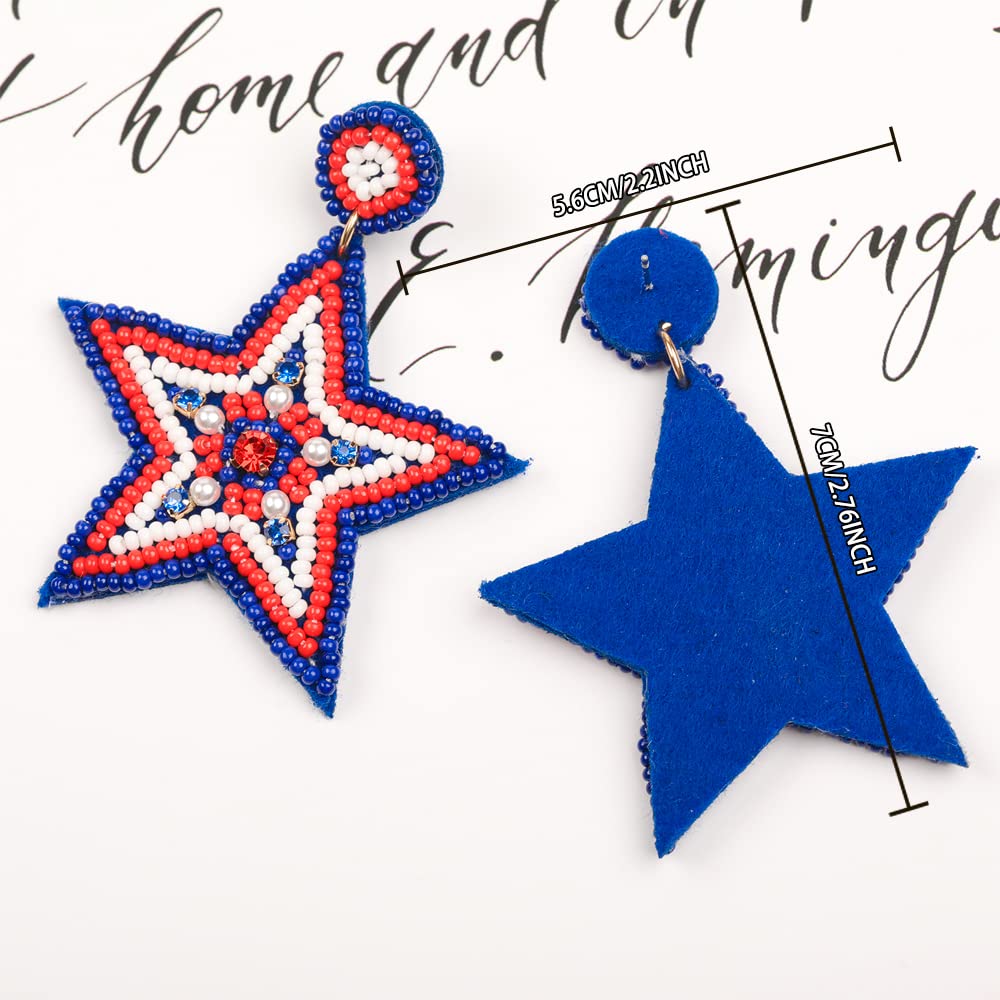ALMHH 4th of July Earrings, Handmade Beaded Patriotic Earrings for Women, Star American Flag Dangle Drop Independence Day Patriotic Holiday Gifts