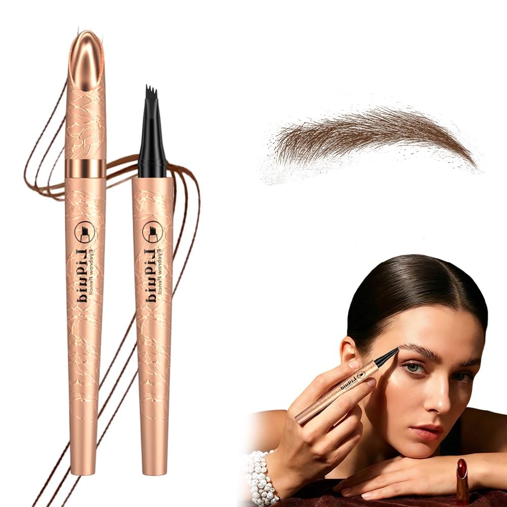 Microblading Eyebrow Pencil - 4-Prong Micro-Fork Tip for Precise Application | 3D Waterproof & Long-Lasting, Light Brown