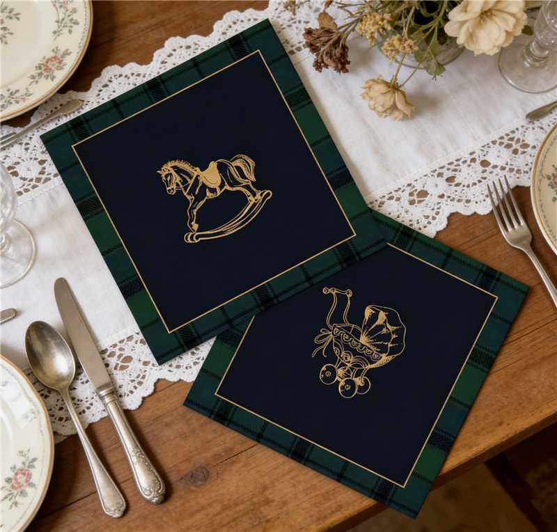 50Pcs Baby Shower Cocktail Napkins - Green Blue Tartan Plaid