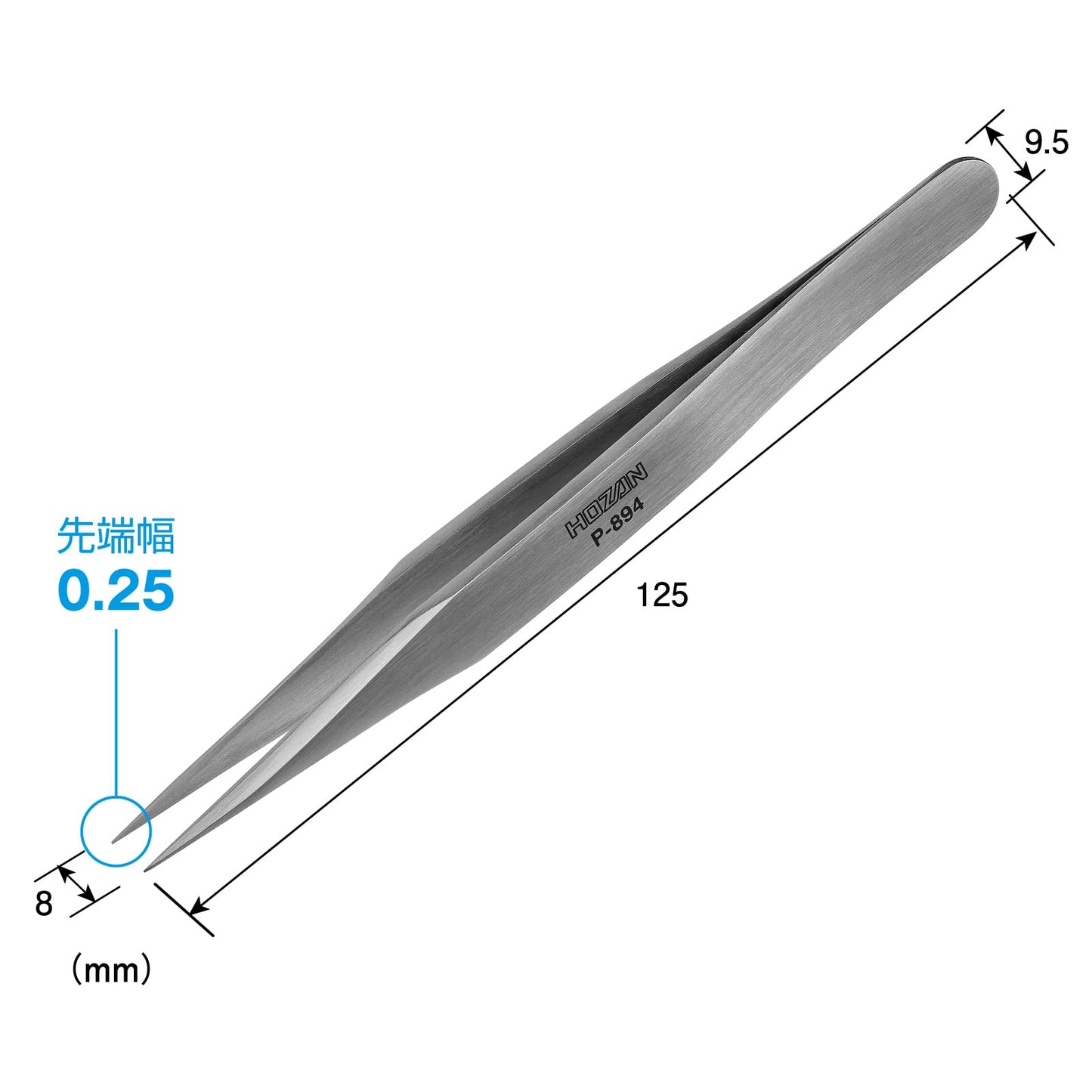 Hozan P-894 Heavy Duty Tweezers, 0.25mm tip