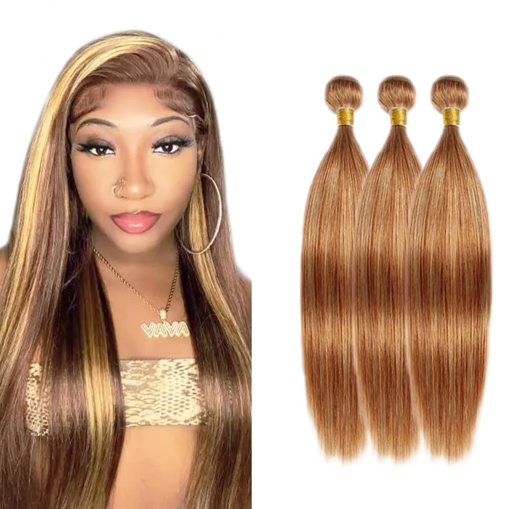 26 28 30 Inch Color 30 Bundles Human Hair P2730 Straight Bundles Peruvian Virgin Remy Hair Extensions Huxowax 2 Tone Honey Blonde and Light Brown Straight Bundle 300g