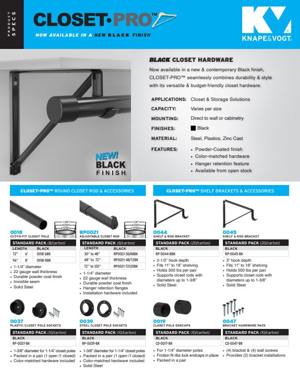 Knape & Vogt Heavy Duty Closet Pole Sockets - Bronze Finish