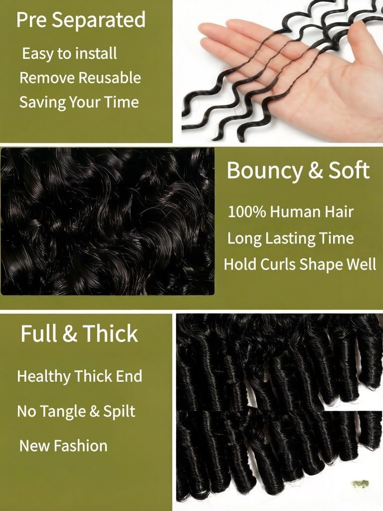 Human Crochet Hair for Black Women 105g Knotless Pre-Separated Invisible Burmese Curly Feather Crochet Human Hair Reusable Remy Hair Extensions Wet and Wavy Bundles Miracle Knots Hair 18 Inch