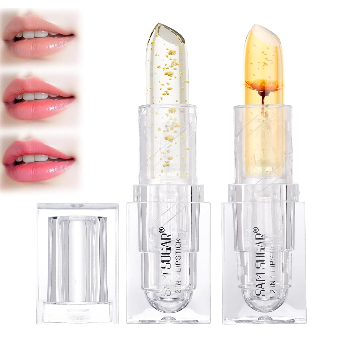 Sam Suagr Transferproof Color Changing Lipstic Long Lasting Moisturizer Clear Lip stick Color-Changing Reacts to Temp & pH Lipstick （2pcs）