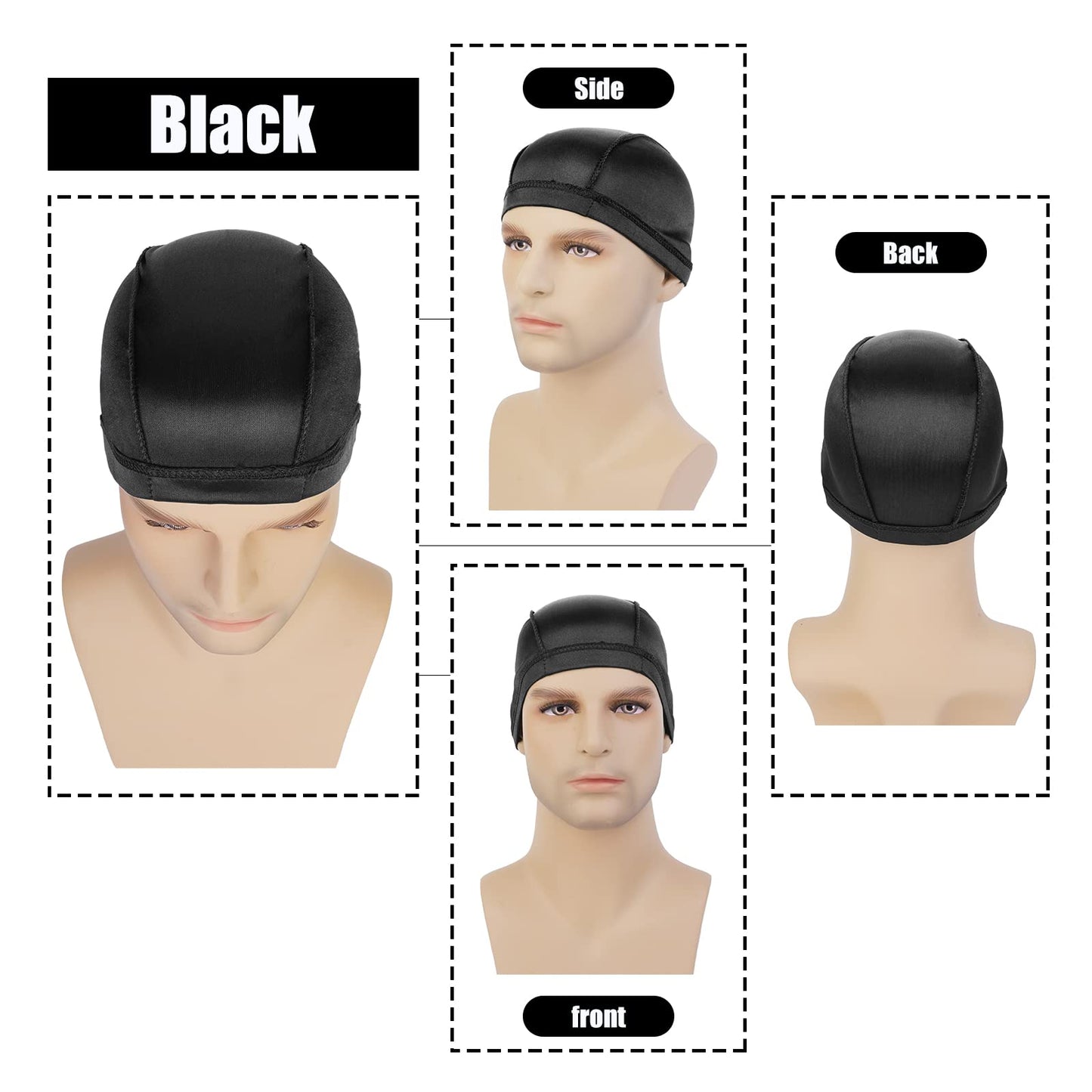 2PCS Silky Wave Caps for Men Waves, Good Compression Caps Over Durags for 360 Waves, Ideal Gifts for Farther's Day (Black+Gold)