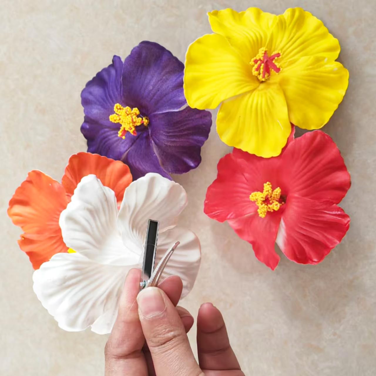 Hawaiian Hair Clips - 5PCS Artificial Flower Plumeria Claw Clips for Wedding & Beach Party | Hibiscus Design