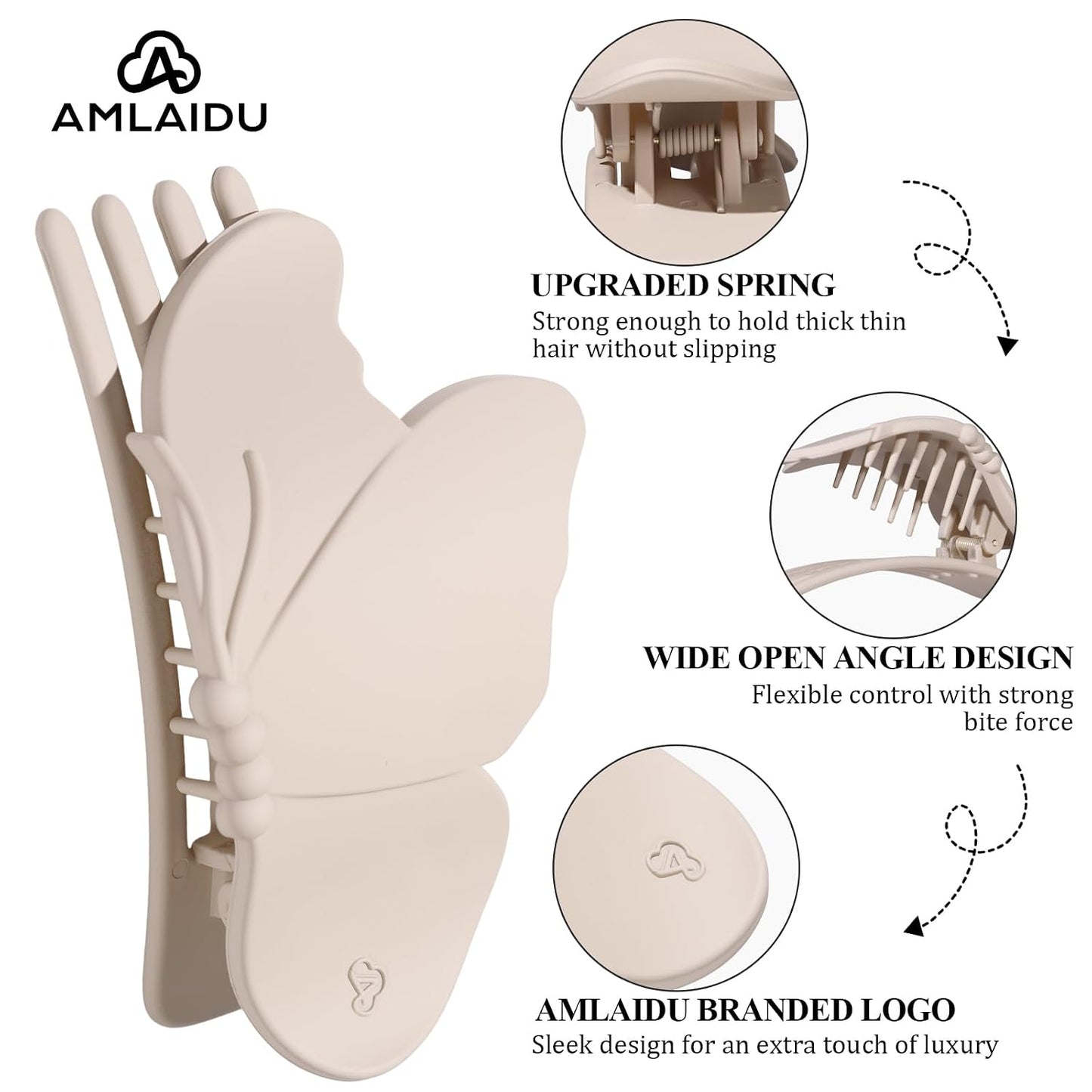 Large Flat Hair Clips for Thick & Thin Hair - Butterfly Claw Clips for Women | 4 Pcs in Beige, Brown & Black
