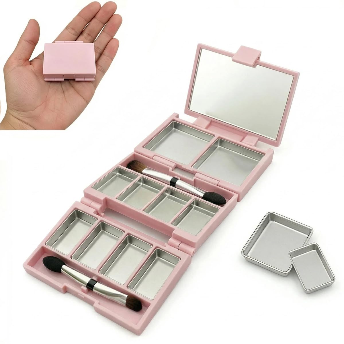 Foldable Magnetic Makeup Palette - DIY Eyeshadow Storage Case with Mirror, 3-Layer Organizer | Includes 10 Pans & Brush, Black