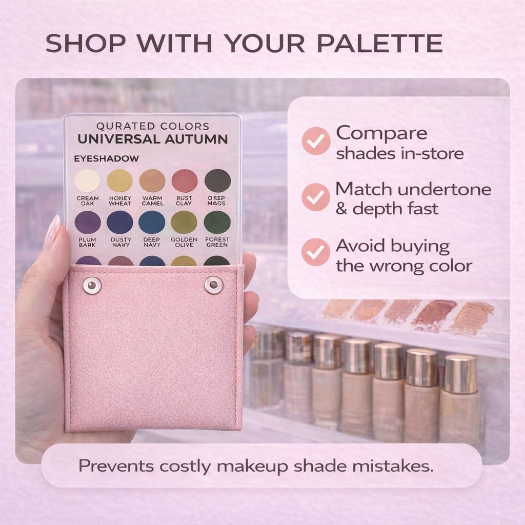 Qurated Colors Universal Autumn Makeup Color Guide – Eyeshadow, Lip, Blush & Eyeliner Palette Reference Card – Acrylic Seasonal Color Tool (Autumn)